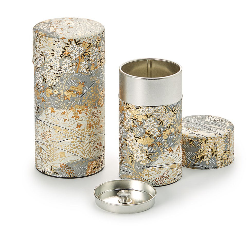 Japanese Tea Caddy - Silver & Gold motif