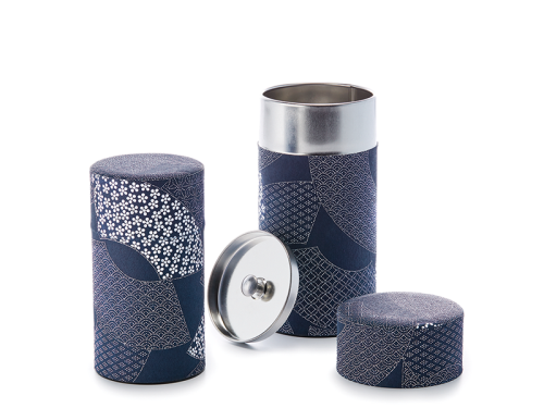 Japanese Tea Caddy - Blue Navy Swirls