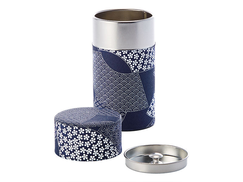 Japanese Tea Caddy - Blue Navy Swirls