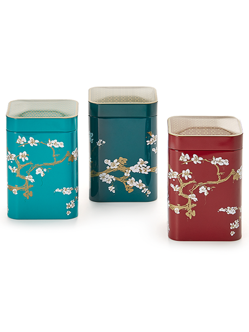 Cherry Blossom Tea Caddy - Red Blue and Dark Green