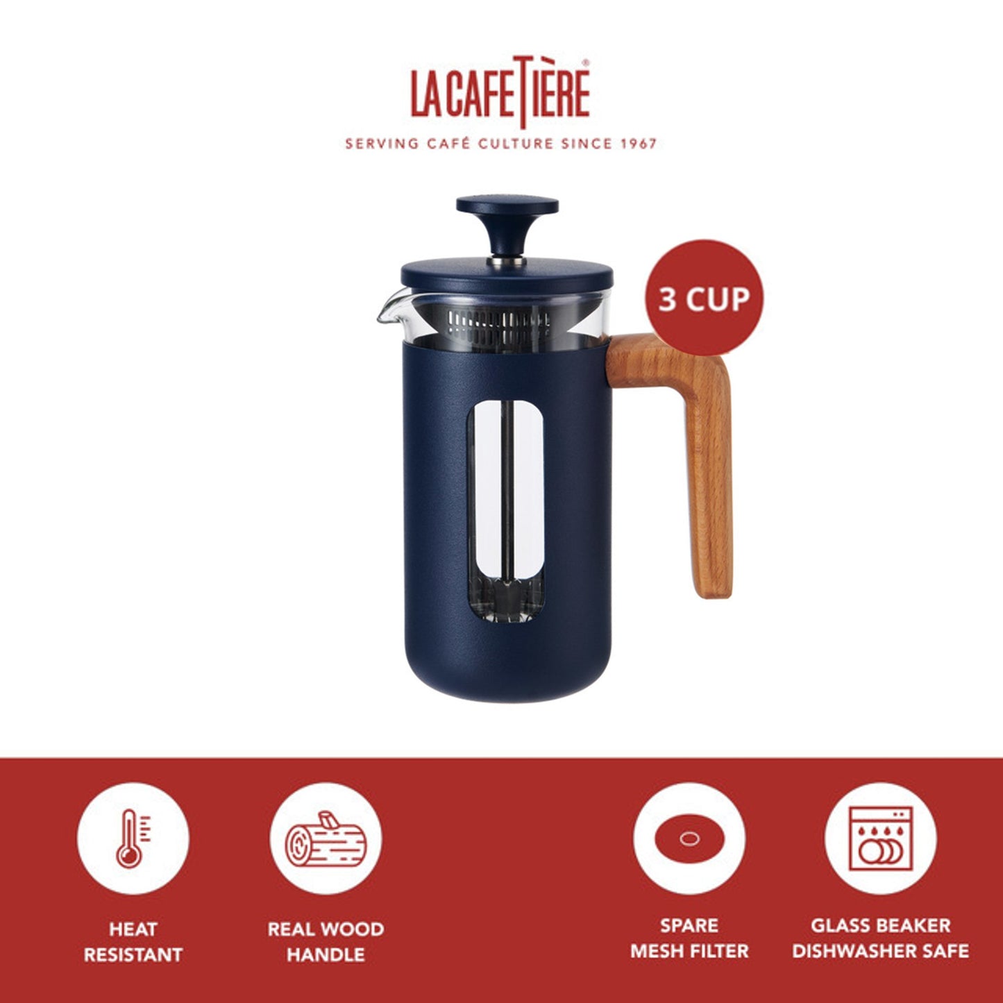 La Cafetière Pisa Cafetiere 3 cup - Navy