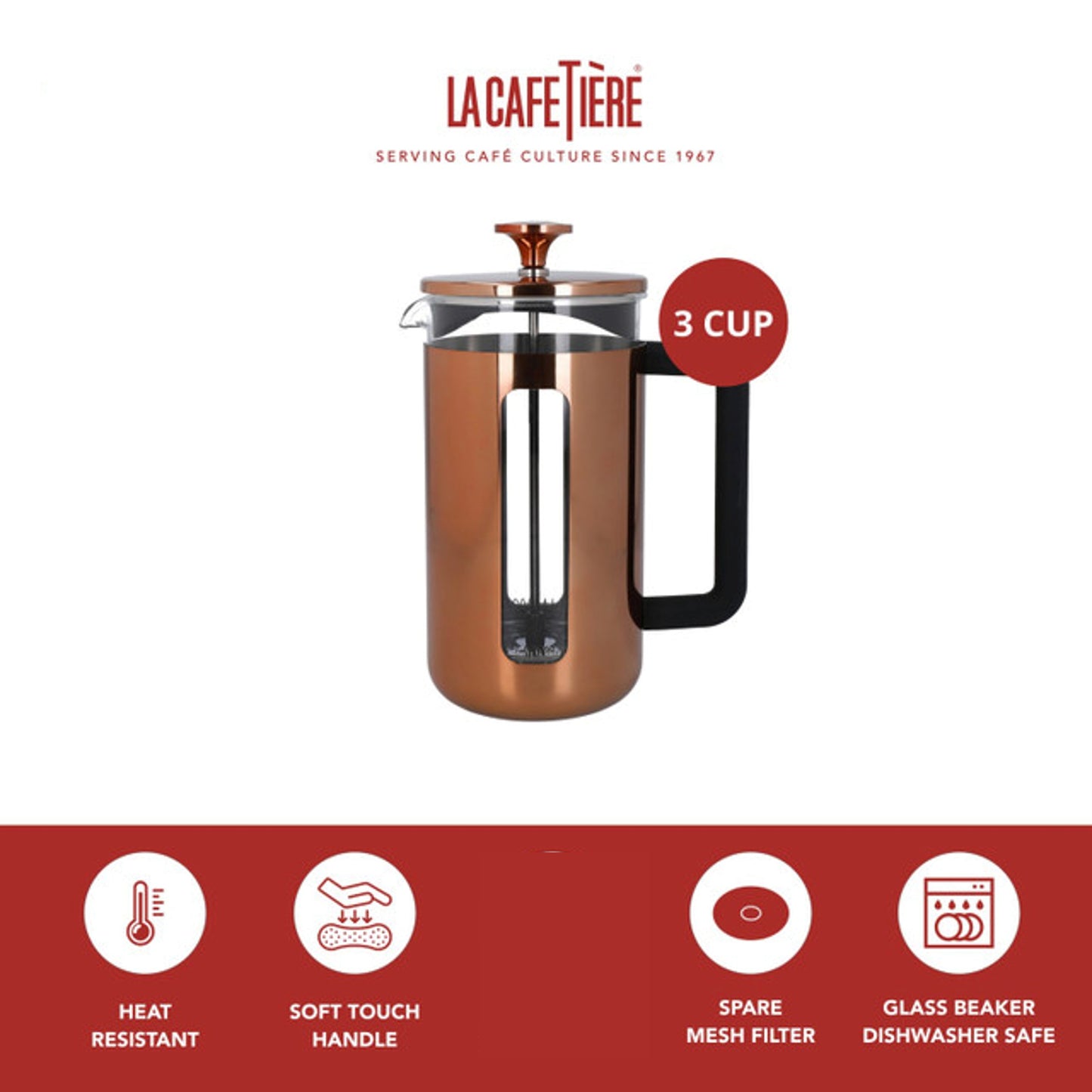 La Cafetière Pisa Cafetiere 3 cup - Copper