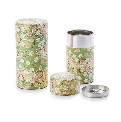 Japanese Tea Caddy - Green with Pink Cherry Blossom