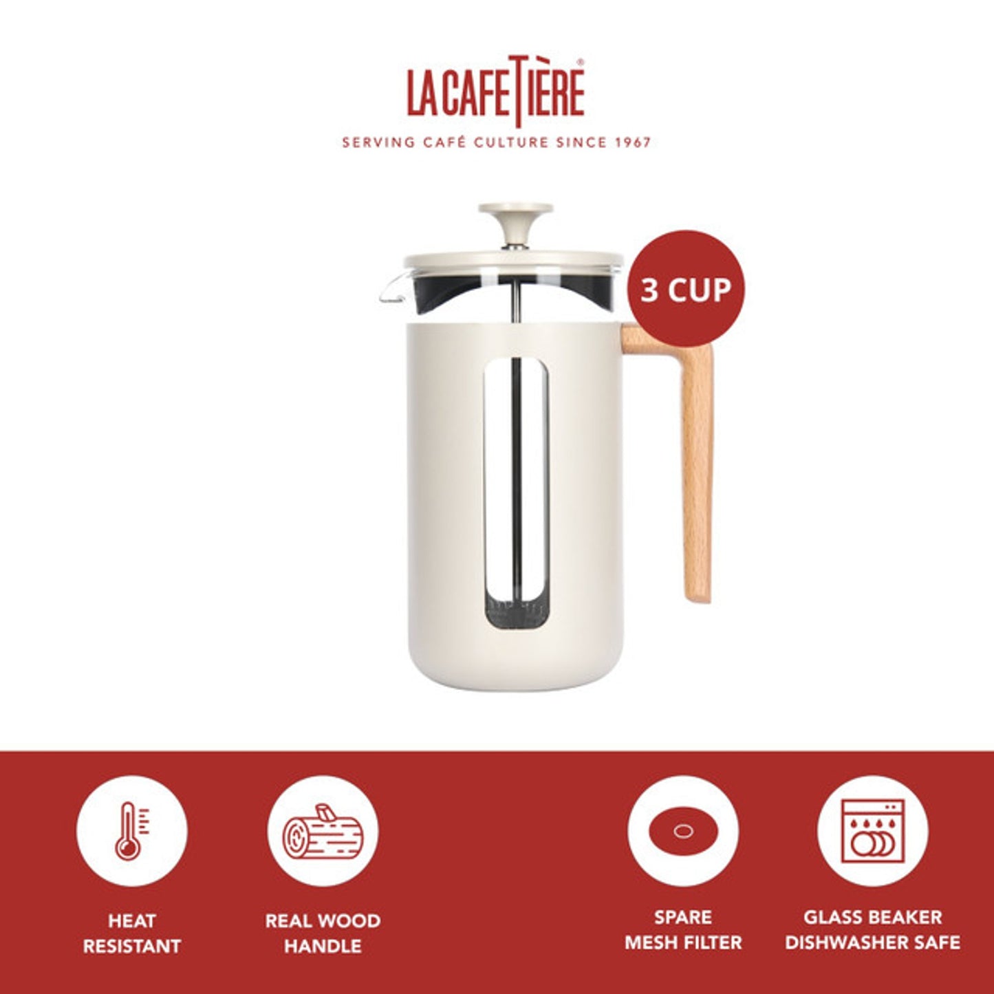 La Cafetière Pisa Cafetiere 3 cup - Latte