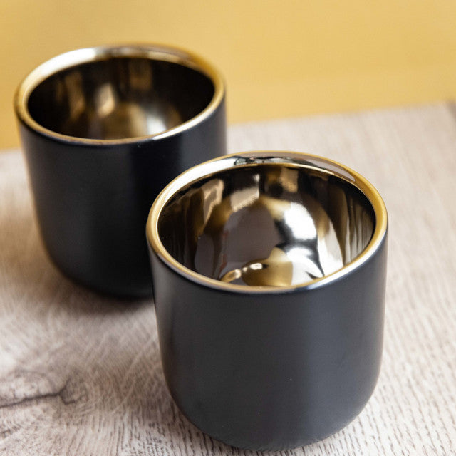 Insulated Espresso Cups Black & Gold - Set of 2
