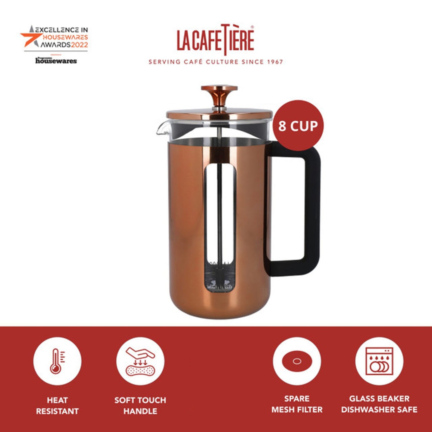 La Cafetière Pisa Cafetiere 8 cup - Copper