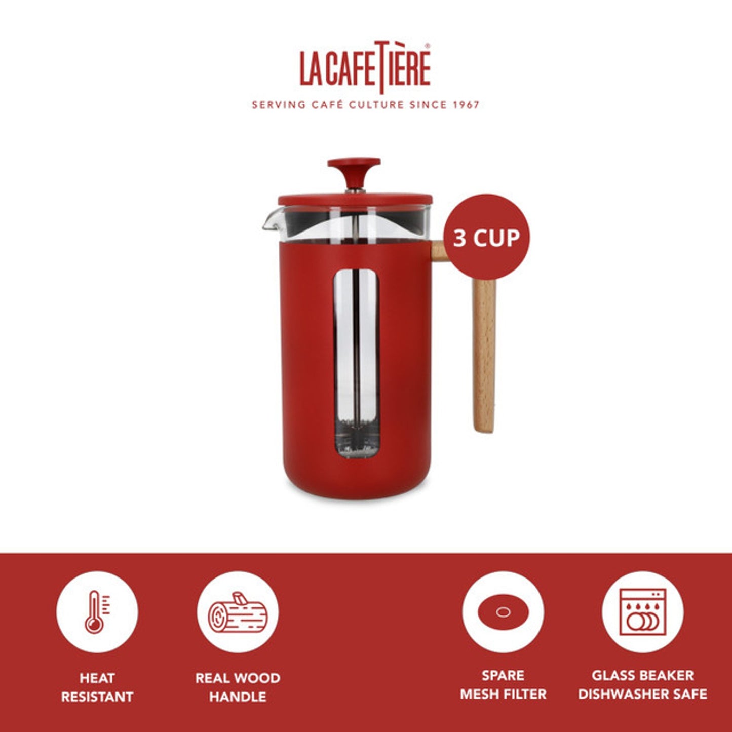 La Cafetière Pisa Cafetiere 3 cup - Red