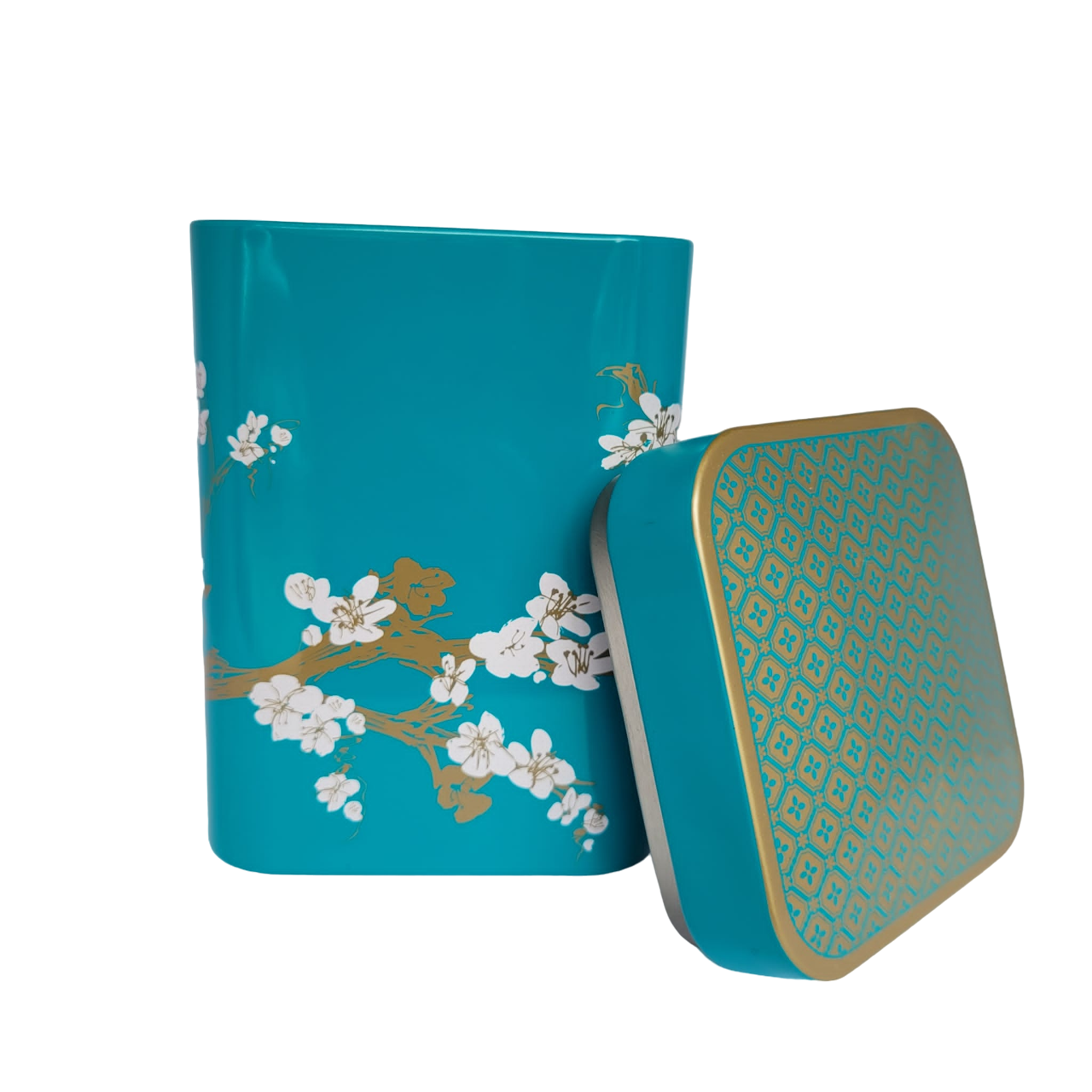 Cherry Blossom Tea Caddy - Red Blue and Dark Green