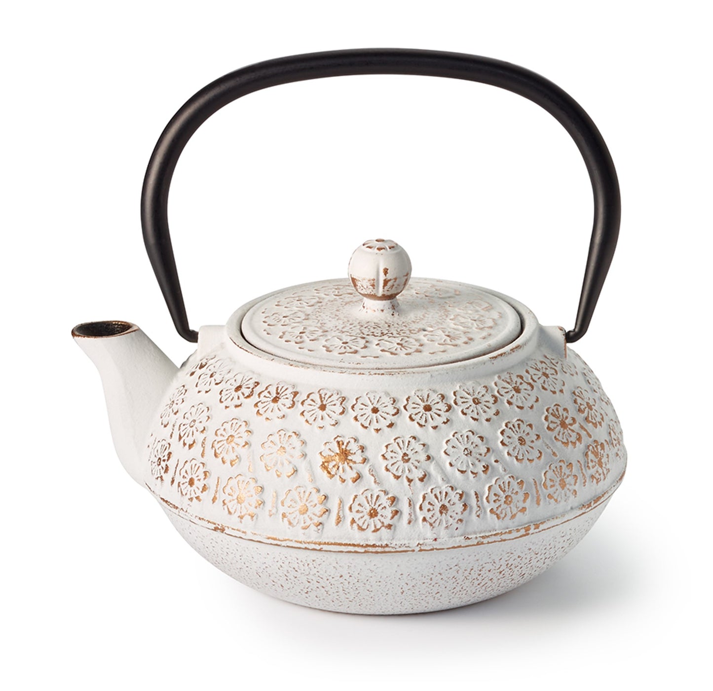 Cast Iron Teapot with Infuser White and Gold