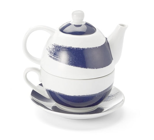 Tea Set for One Navy and White