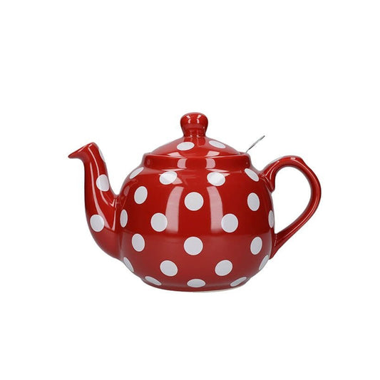Teapot 4-Cup Red White spots with Infuser