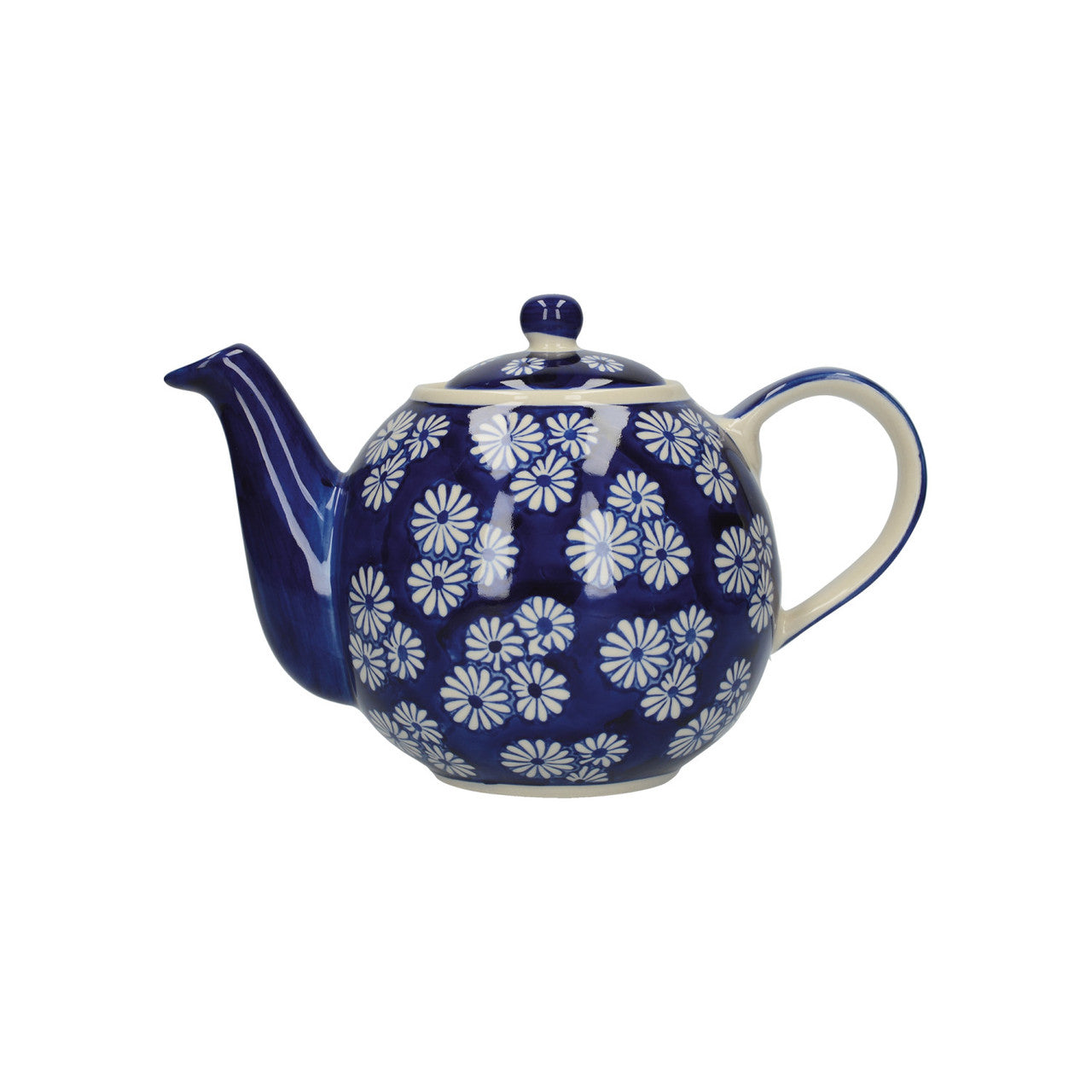 Teapot 4-cup Navy with Daisies