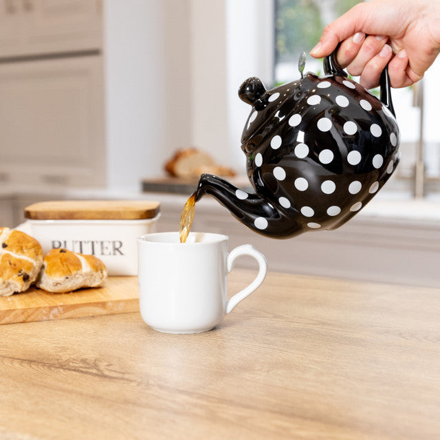 Teapot 4-Cup Black with White spots, with Infuser