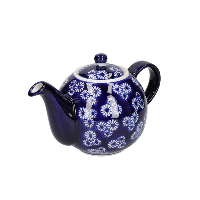 Teapot 4-cup Navy with Daisies