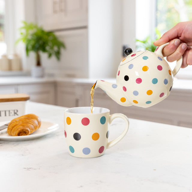 Teapot 6-Cup, Polka Dot Ivory