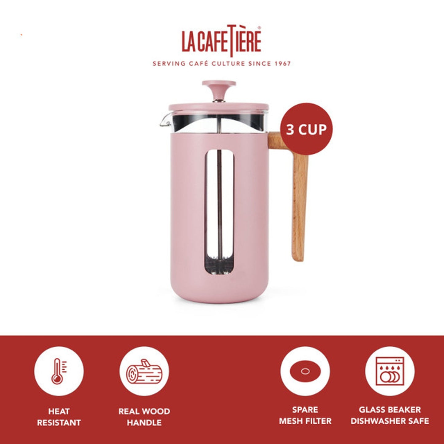 La Cafetière Pisa Cafetiere 3 cup - Pink