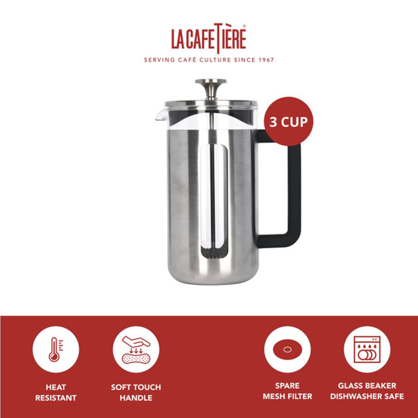 La Cafetière Pisa Cafetiere 3 cup - Stainless Steel