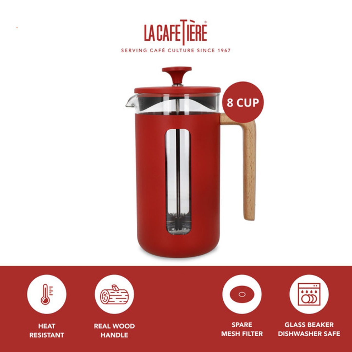 La Cafetière Pisa Cafetiere 8 cup - Red