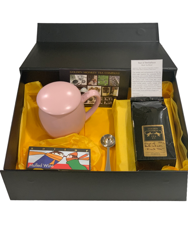 Large Black Gift Box with Mug, Tea, Chocolate and Measuring Spoon