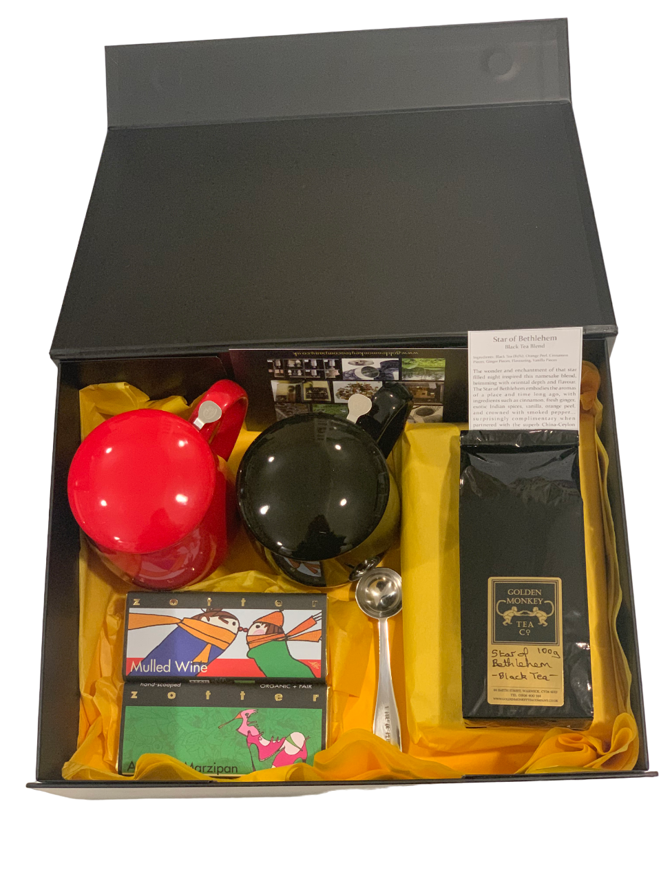 Extra Large Black Gift Box with 2 Mugs, Chocolate and Measuring Spoon