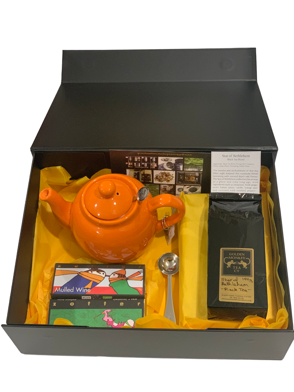 Extra Large Black Gift Box with Teapot, Tea, Chocolate and Measuring Spoon
