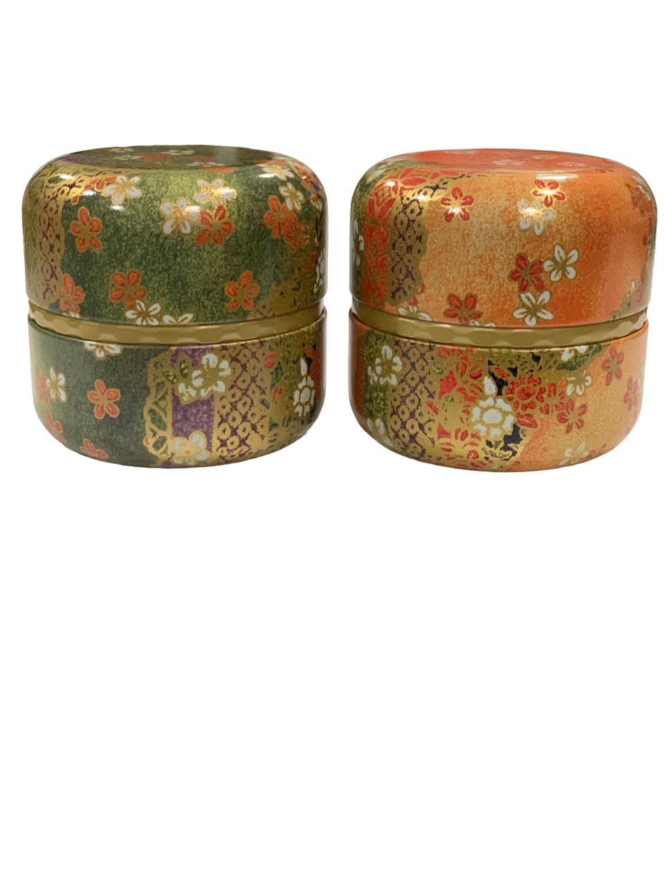 Duo of Orange and Green Japanese Tea Caddies