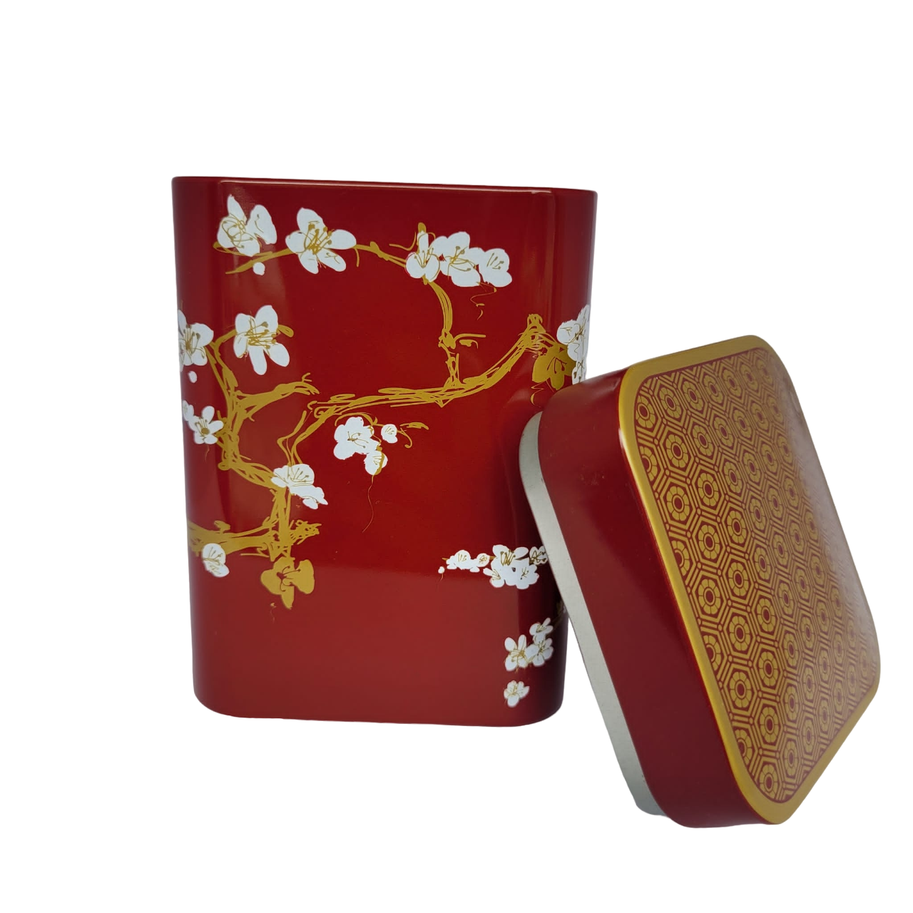 Cherry Blossom Tea Caddy - Red Blue and Dark Green